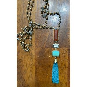 Lia Sophia Beaded Long Stone Tassel Necklace